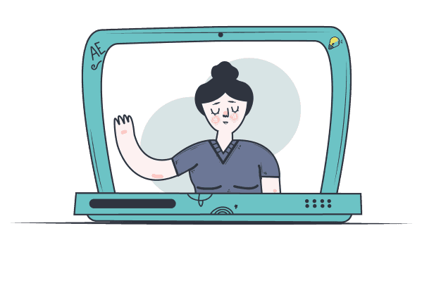 Terapia online; Psicóloga dando una sesión en línea.